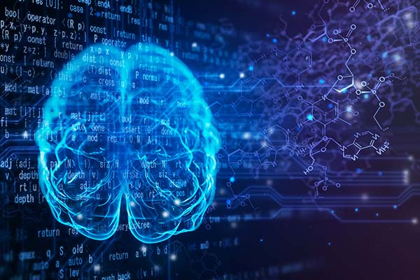 Illustration of brain within software code.