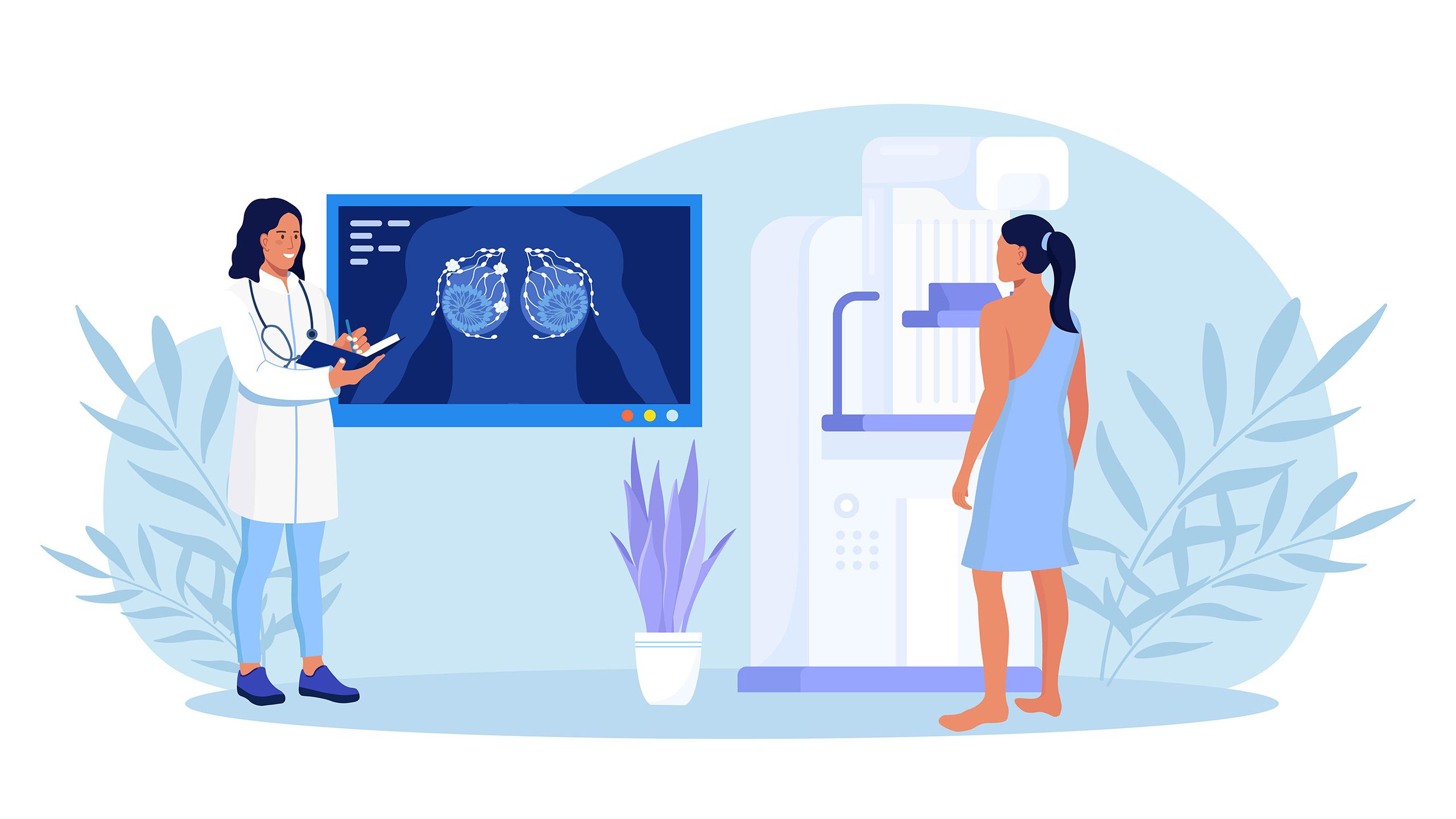 Illustration of a woman getting a breast screening test