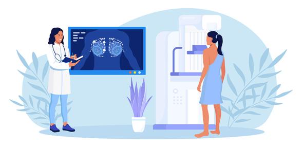 Illustration of a woman getting a breast screening test