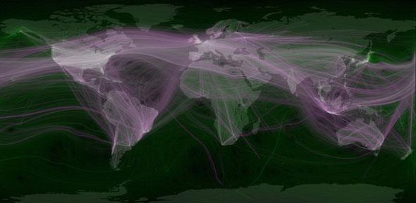 World travel and communications recorded on Twitter