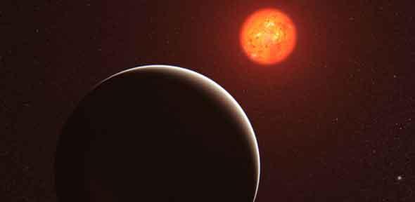 Artist’s impression of a super-Earth exoplanet orbiting its nearby star