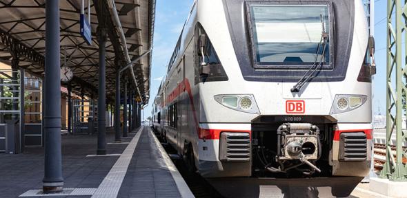 Intercity 2 train at Warnemünde station in Rostock, one of the parts of eastern Germany look at in the report. 