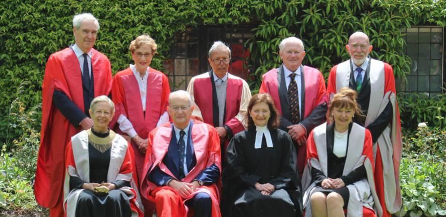 Honorary degree recipients with Chancellor and Vice-Chancellor.