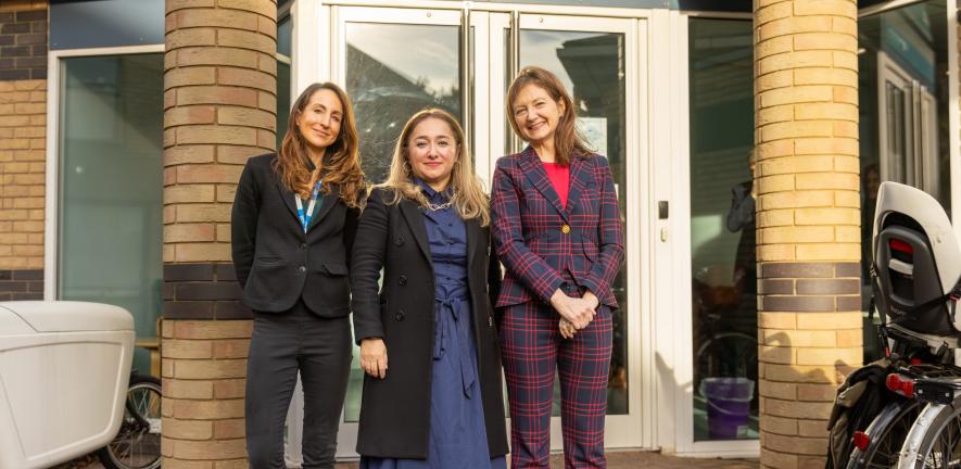 Left to right: Nicola Ayton, Deputy Chief Executive of Cambridge University Hospitals (CUH), Feryal Clark MP, Minister for AI and Digital Government, Vice-Chancellor of Cambridge University, Professor Deborah Prentice