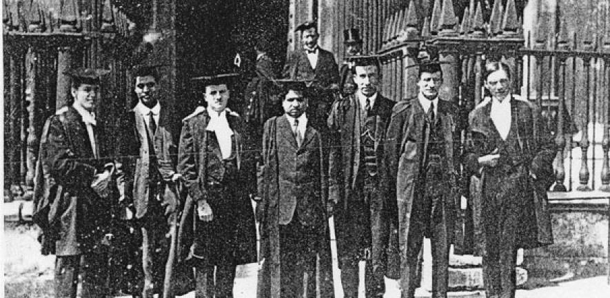 Srinivasa Ramanujan (middle) with fellow scientists at Cambridge.