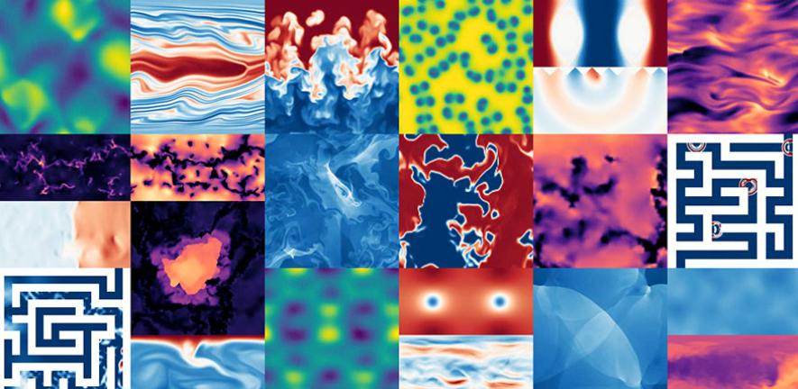 A mosaic of simulations included in the Well collection of datasets