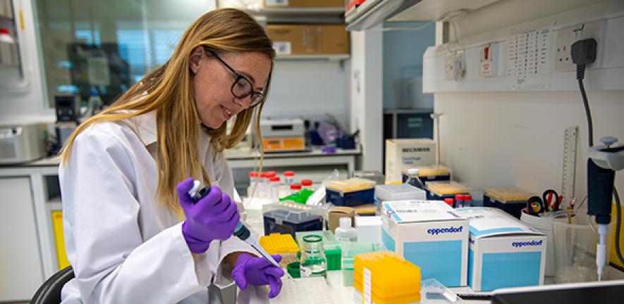 Madeline Lancaster in a lab