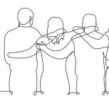 Line drawing of a group of people in a line with arms around each other