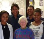 Delegation from Tagai State College in front of the Torres Strait display at the Museum of Archaeology and Anthropology