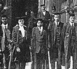 Srinivasa Ramanujan (middle) with fellow scientists at Cambridge.