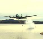 A plane drops a bouncing bomb at Mackenzie, British Columbia, where researchers successfully reconstructed the Dambusters mission of World War II. 