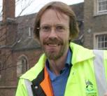 Allan Brigham at work outside Queen's College, Cambridge