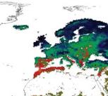 Initial ISI-MIP simulation showing the effects on vegetation productivity at the highest emissions scenario (reduction: red to yellow; increase: green to blue) 