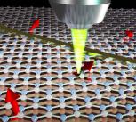 Artistic rendition of isolated spins on hexagonal boron nitride under an optical microscope