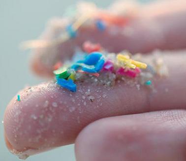 Microplastics held in hand.