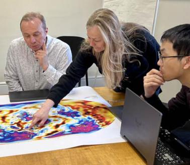 Professor Sally Gibson with her colleagues looking at a map