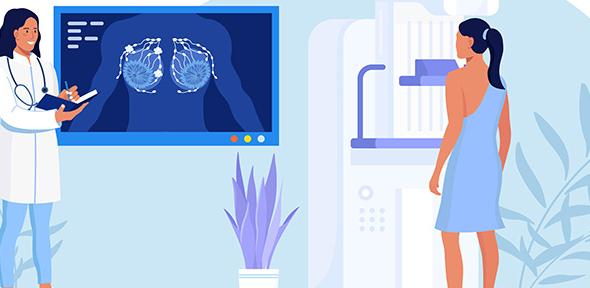 Illustration of a woman getting a breast screening test