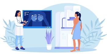 Illustration of a woman getting a breast screening test