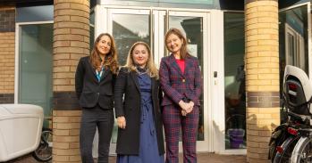 Left to right: Nicola Ayton, Deputy Chief Executive of Cambridge University Hospitals (CUH), Feryal Clark MP, Minister for AI and Digital Government, Vice-Chancellor of Cambridge University, Professor Deborah Prentice