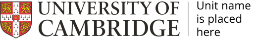 Example of a typographical logo lock up. Features the primary University logo. To the right is placeholder text that reads 'Unit name is placed here'.