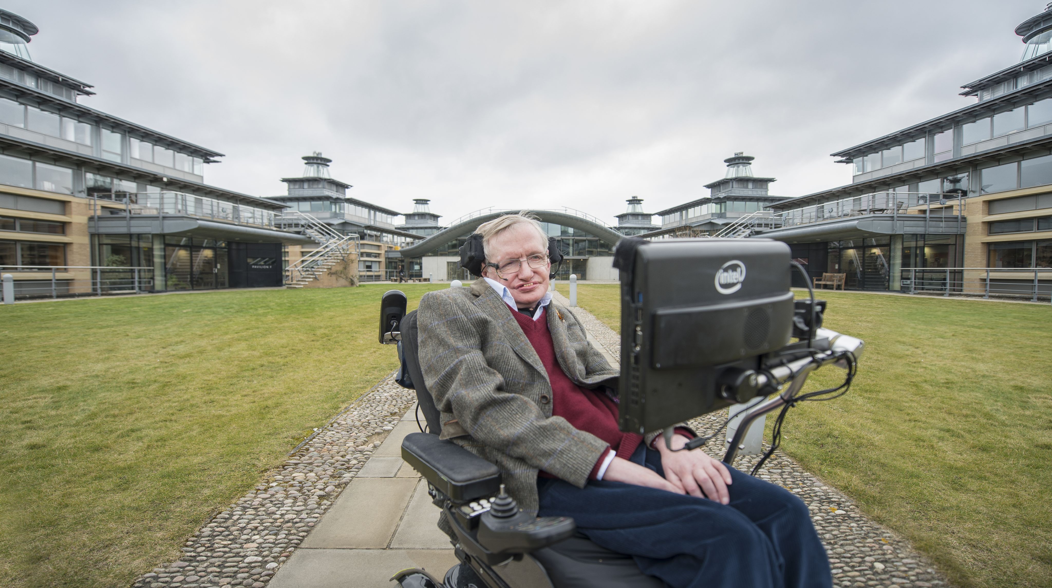 Professor Hawking pictured outside the Department of Applied Mathematics and Theoretical Physics, University of Cambridge. Credit: Andre Pattenden