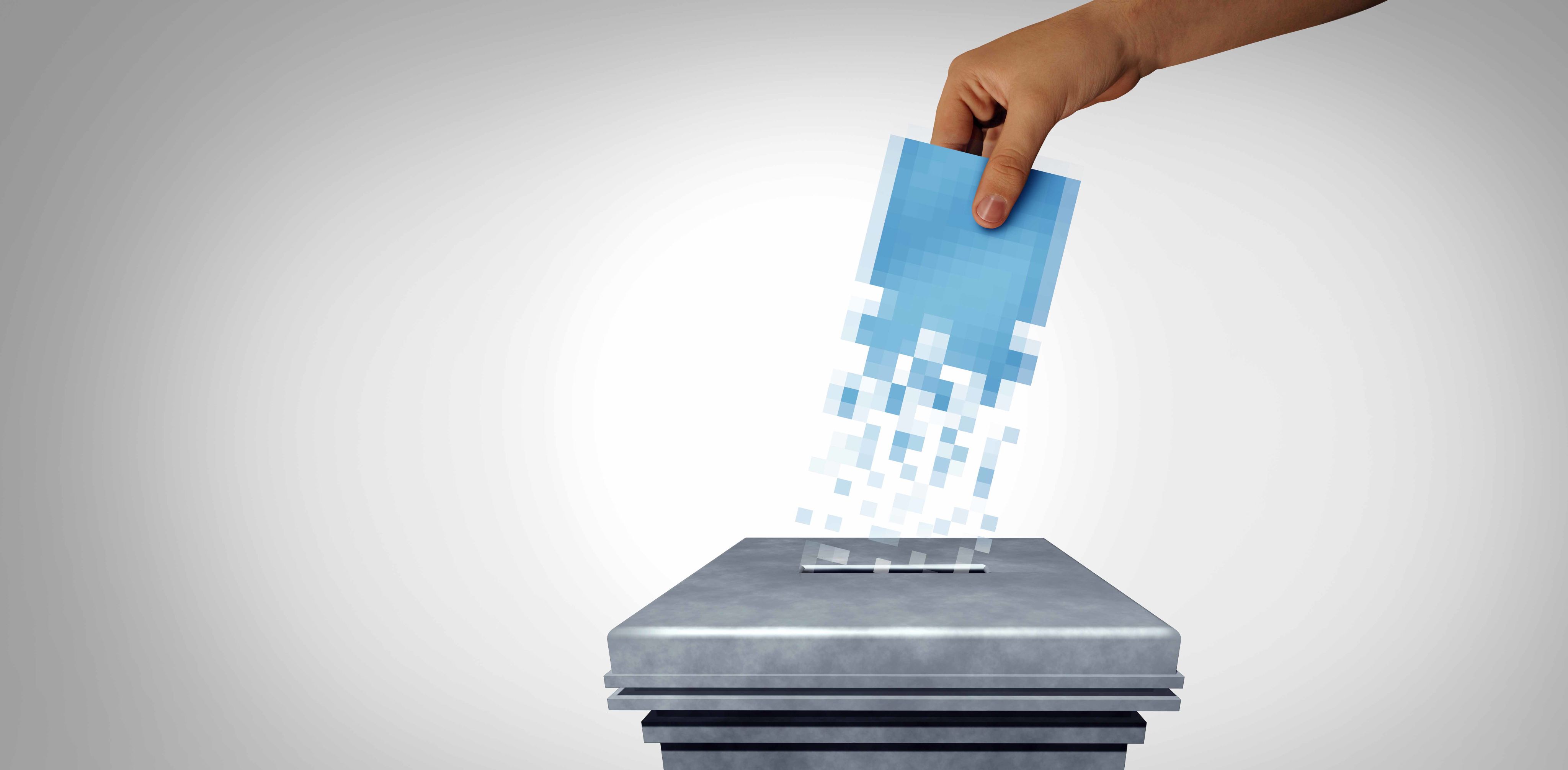 Online voting election concept and internet vote or e-voting web survey with 3D illustration elements. wildpixel via Getty Images