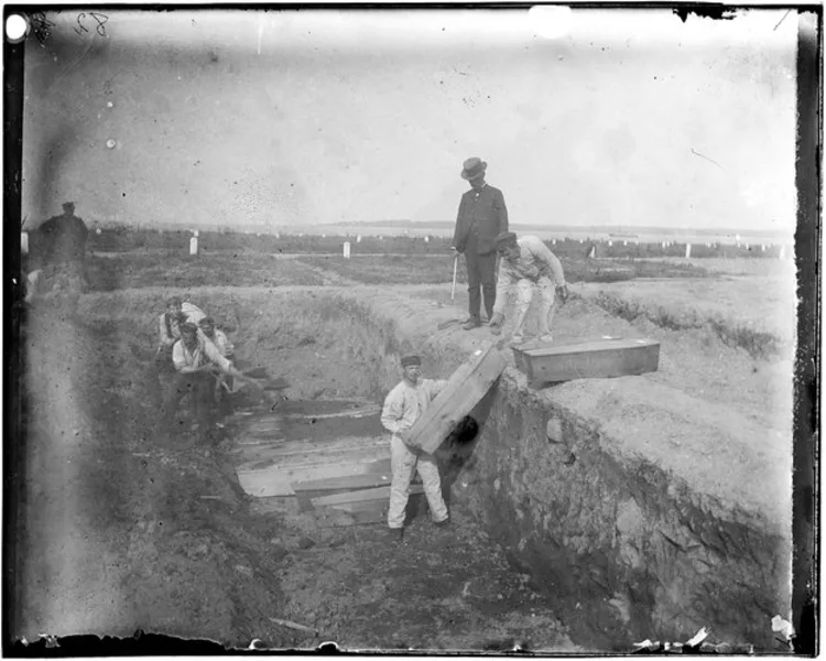 A trench at the potter's field on Hart Island, circa 1890