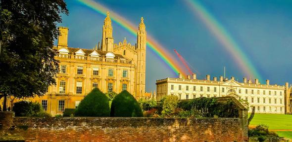 Rainbow over Cambridge Colleges.