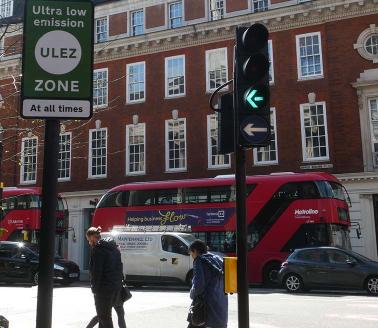 An Ultra-Low Emissions Zone sign in central London.