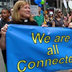Unitarian Universalist and larger faith contingent taking part in the 21 September 2014 Peoples Climate March