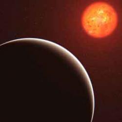 Artist’s impression of a super-Earth exoplanet orbiting its nearby star