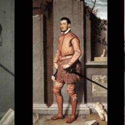 Left: Giovanni Battista Moroni, Portrait of a Gentleman with His Helmet on a Column, ca. 1555-56. Middle: Giovanni Battista Moroni, The Gentlemen in Pink, 1560, Palazzo Moroni, Bergamo. Right: Moretto da Brescia, Portrait of a Man, 1526,  Oil on canvas.