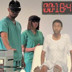 Clinicians at Addenbrooke's Hospital, Cambridge, using HoloScenarios, a new training application based on life-like holographic patient scenarios